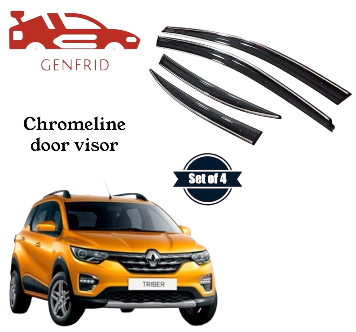 Genfrid Unbreakable Car Chromeline Window Door Visor For Renault Triber