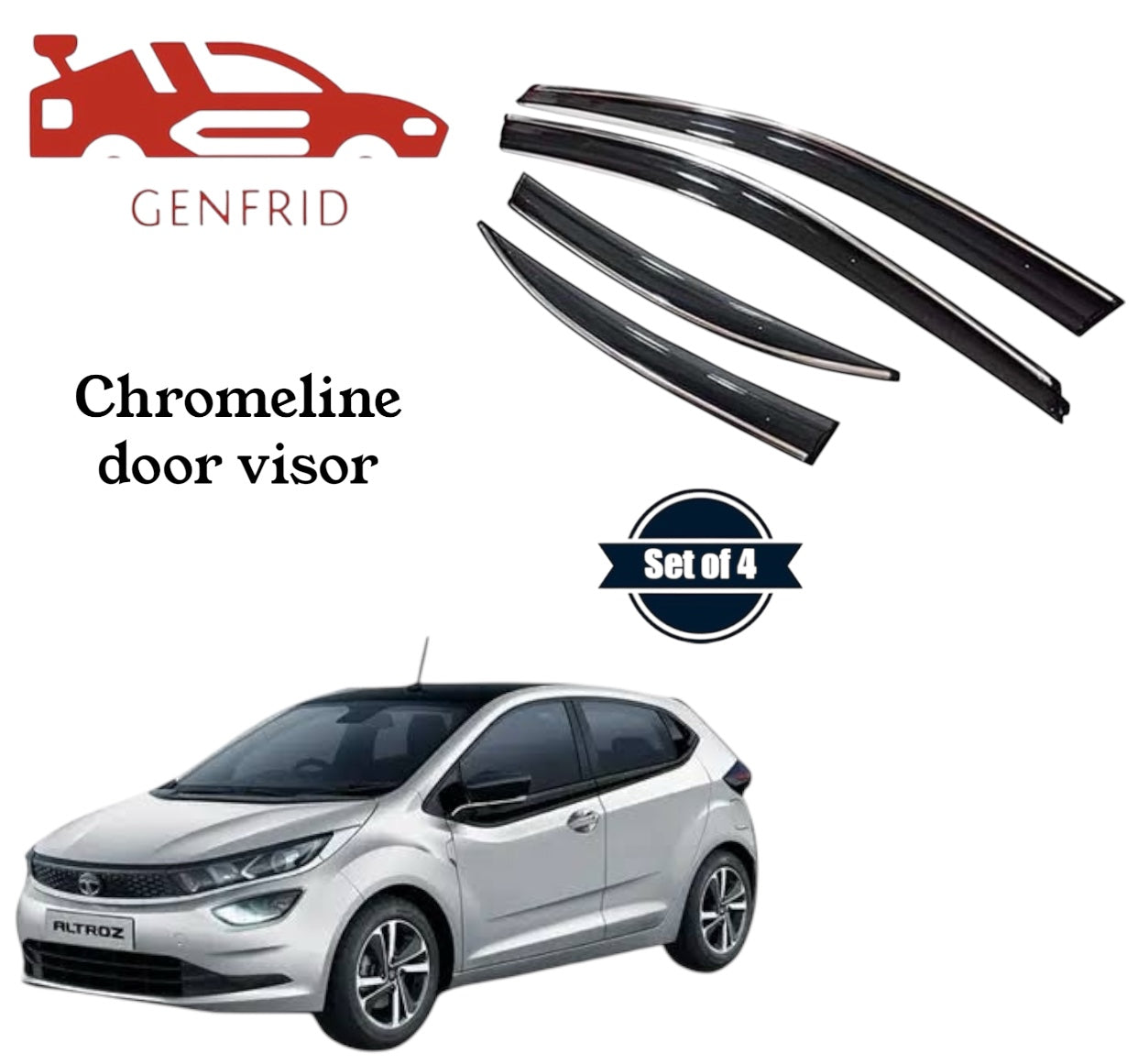 Genfrid Unbreakable Car Chromeline Window Door Visor For Tata Altroz