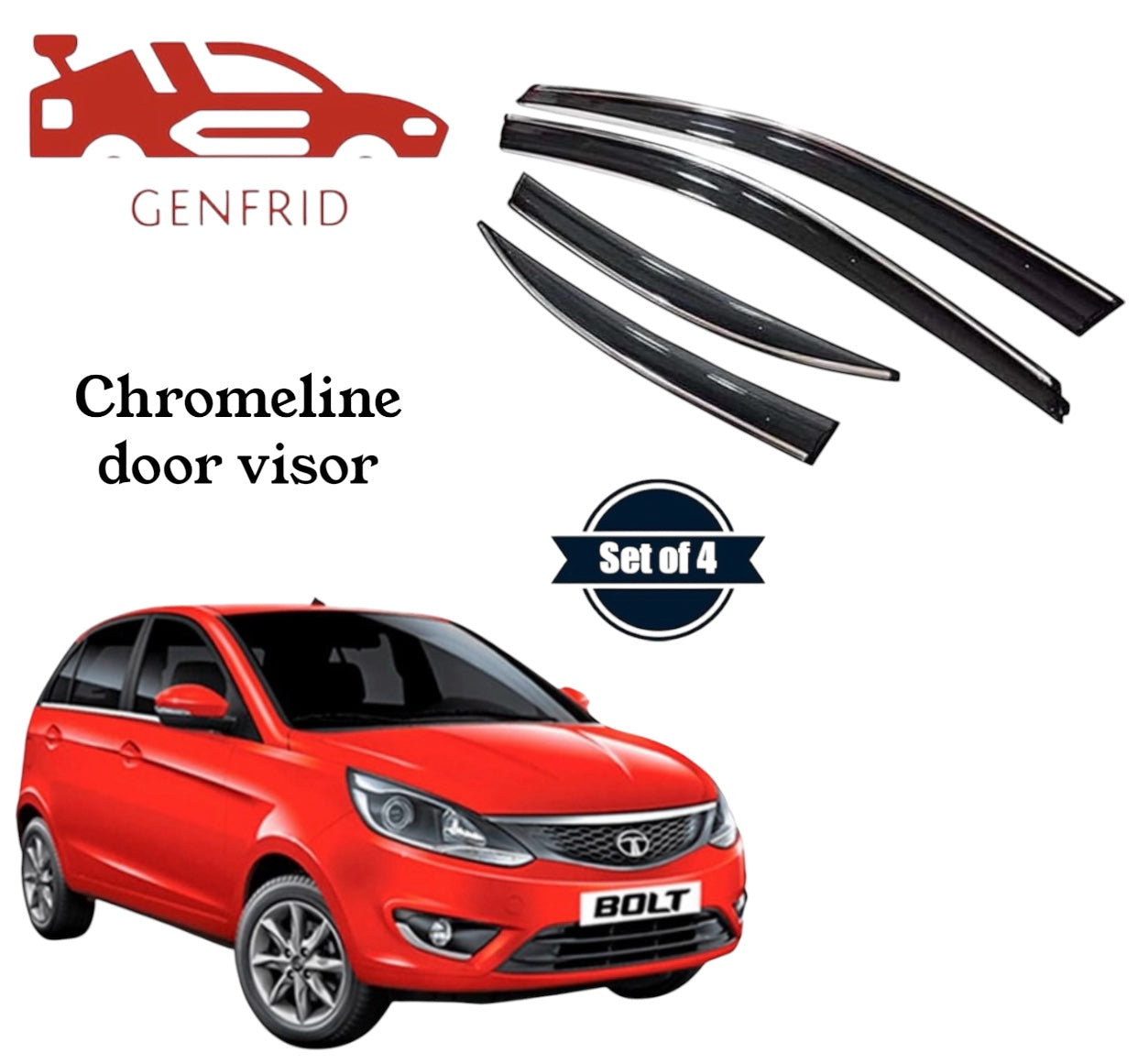 Genfrid Unbreakable Car Chromeline Window Door Visor For Tata Bolt