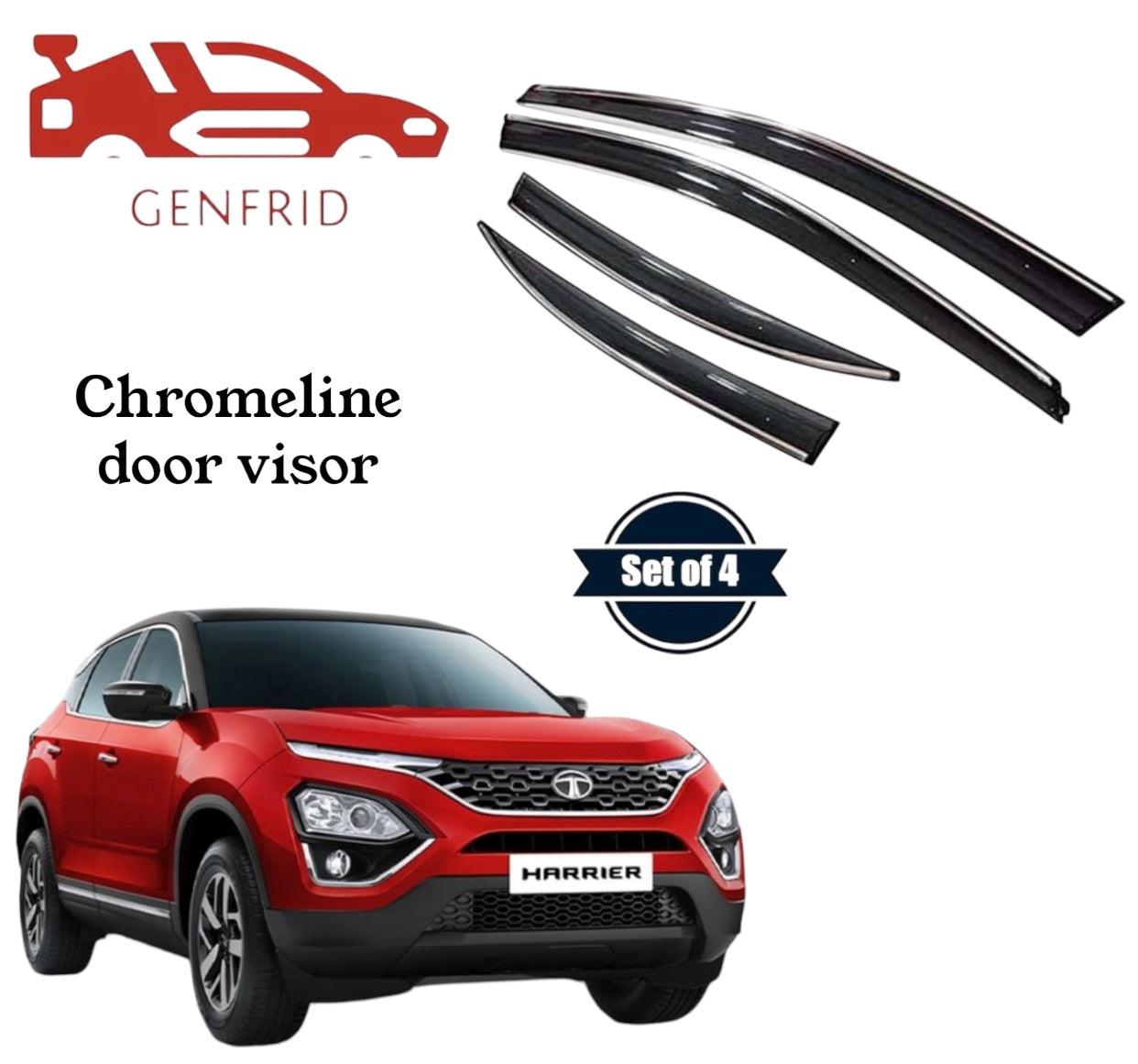 Genfrid Unbreakable Car Chromeline Window Door Visor For Tata Harrier