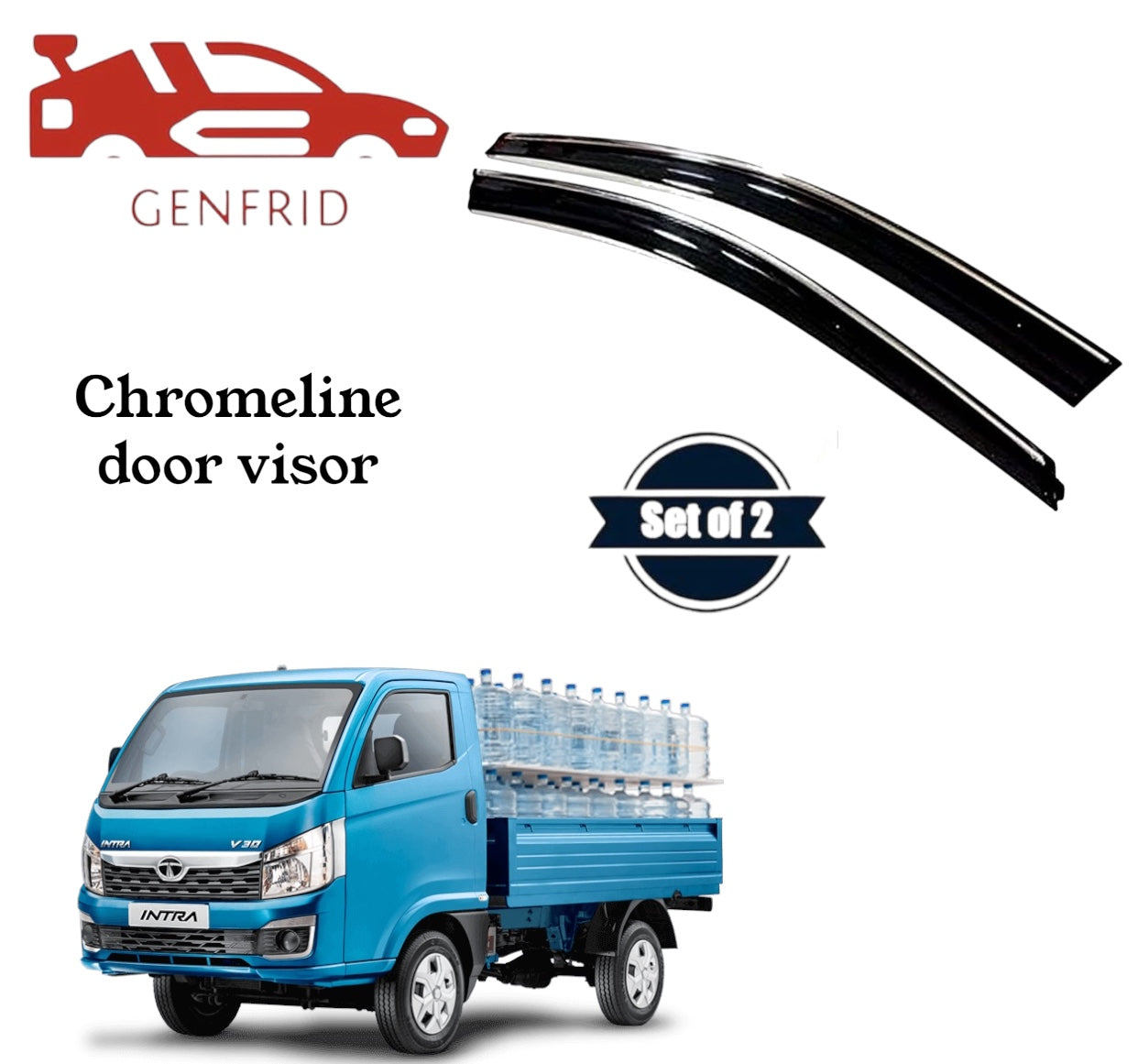 Genfrid Unbreakable Car Chromeline Window Door Visor For Tata Intra