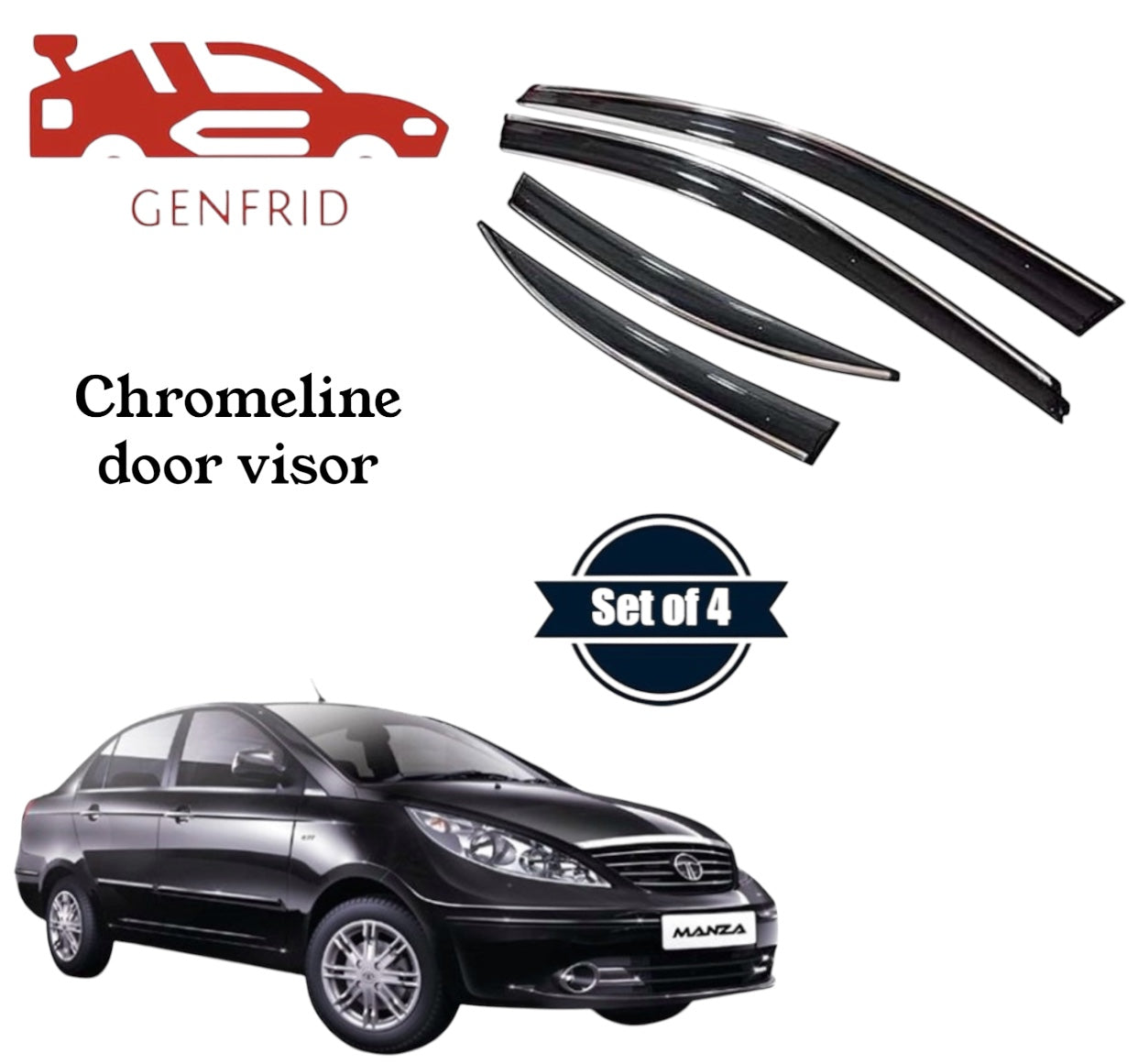 Genfrid Unbreakable Car Chromeline Window Door Visor For Tata Manza