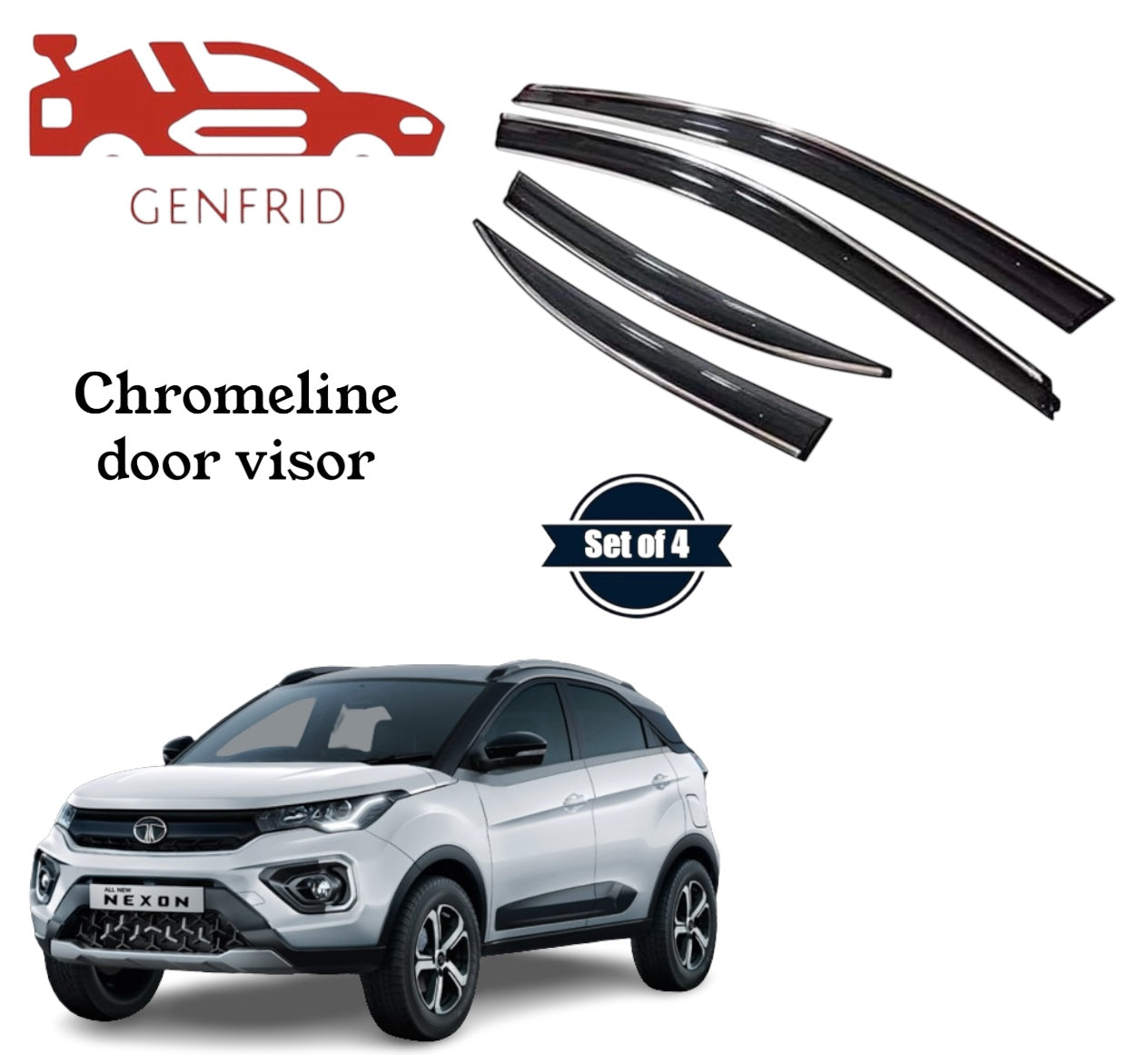 Genfrid Unbreakable Car Chromeline Window Door Visor For Tata Nexon