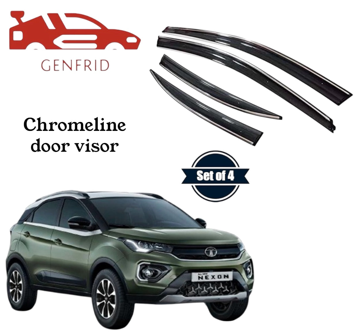 Genfrid Unbreakable Car Chromeline Window Door Visor For Tata Nexon