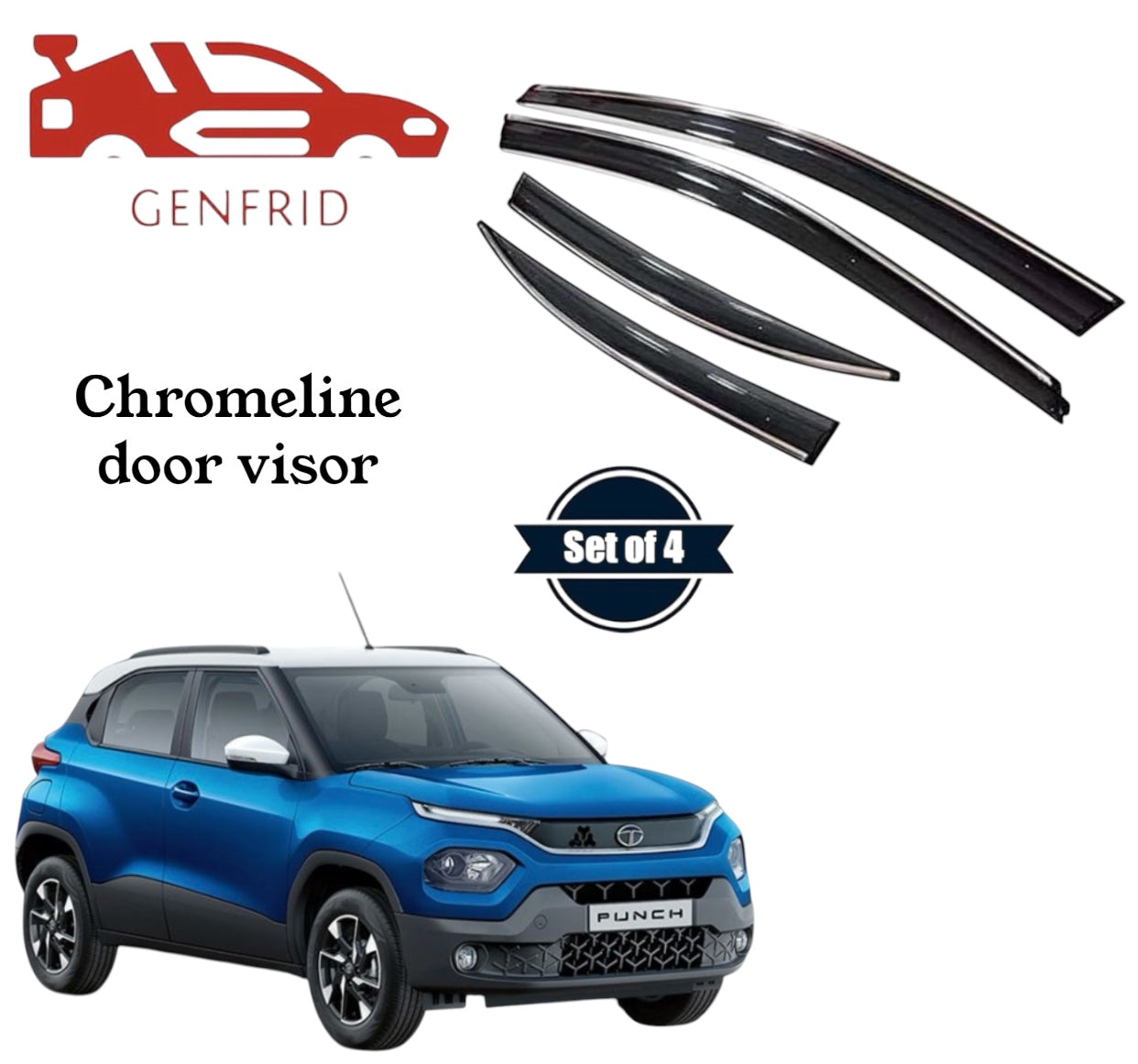 Genfrid Unbreakable Car Chromeline Window Door Visor For Tata Punch