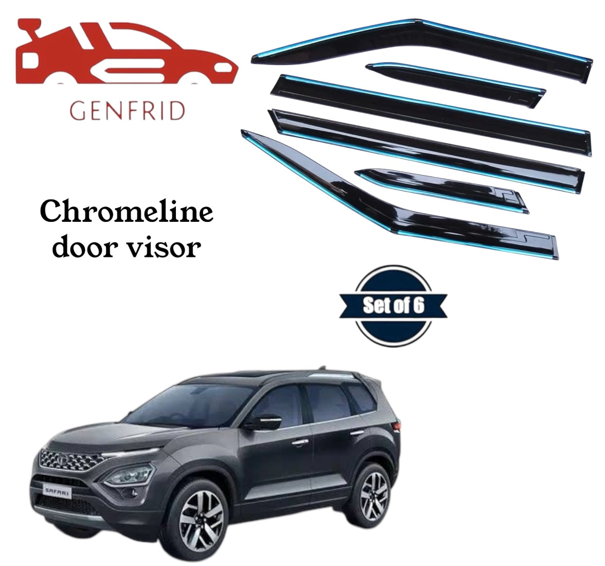 Genfrid Unbreakable Car Chromeline Window Door Visor For Tata Safari 2021