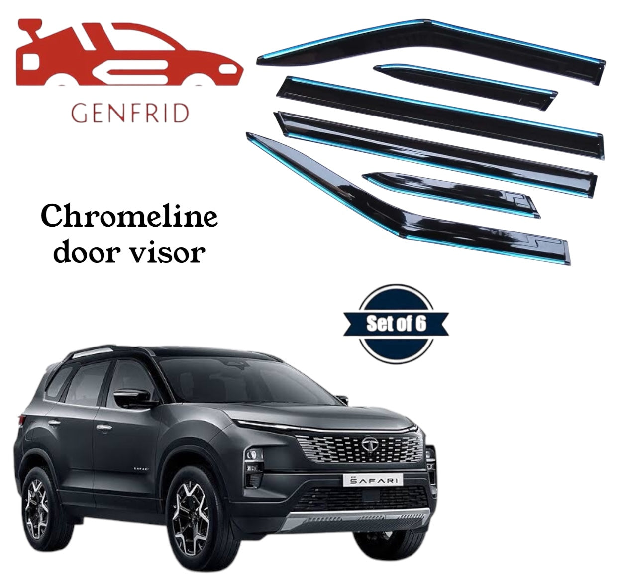Genfrid Unbreakable Car Chromeline Window Door Visor For Tata Safari 2024
