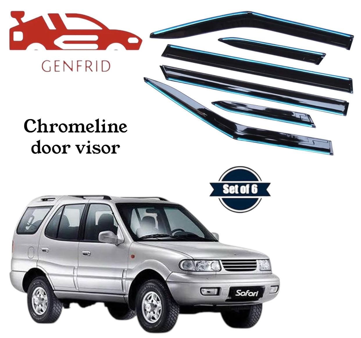 Genfrid Unbreakable Car Chromeline Window Door Visor For Tata Safari Strome