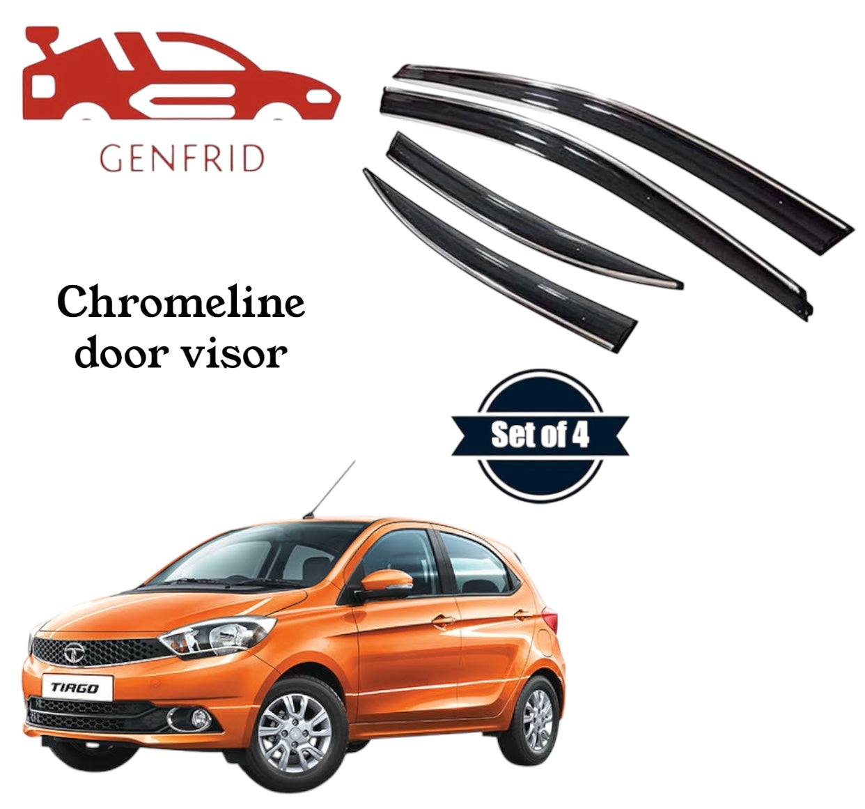 Genfrid Unbreakable Car Chromeline Window Door Visor For Tata Tiago