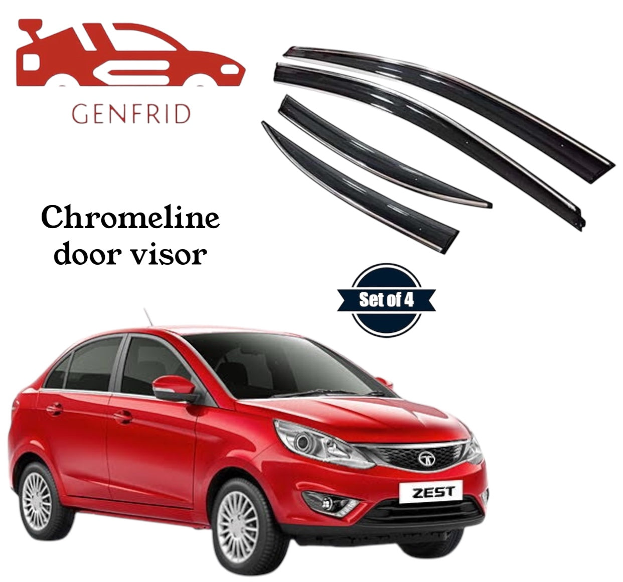 Genfrid Unbreakable Car Chromeline Window Door Visor For Tata Zest