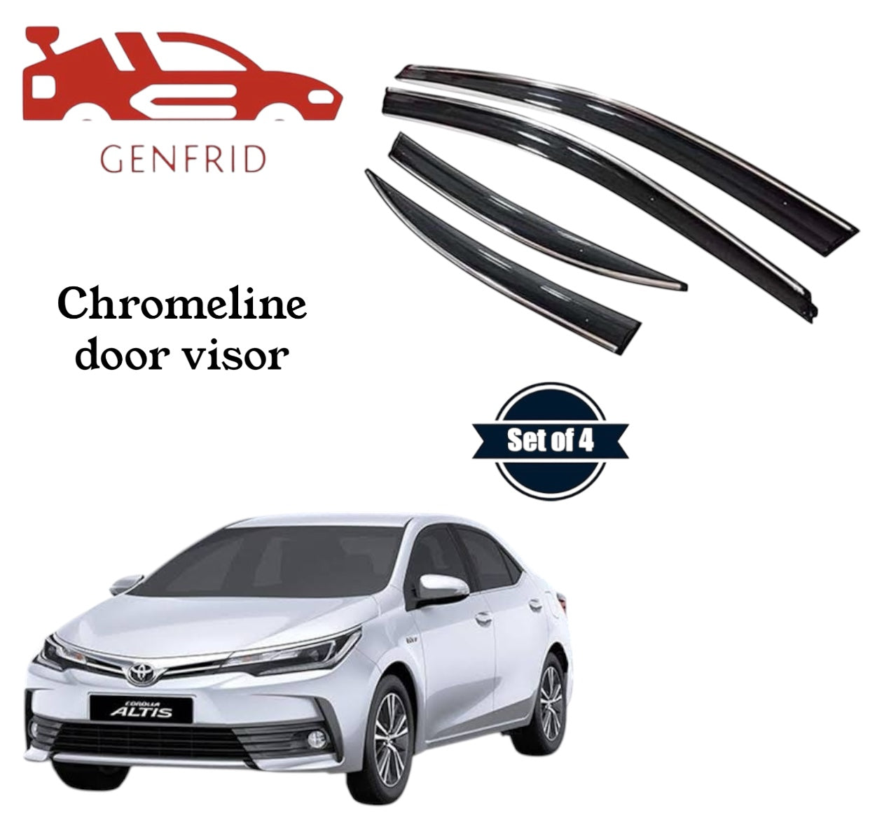 Genfrid Unbreakable Car Chromeline Window Door Visor For Toyota Altis