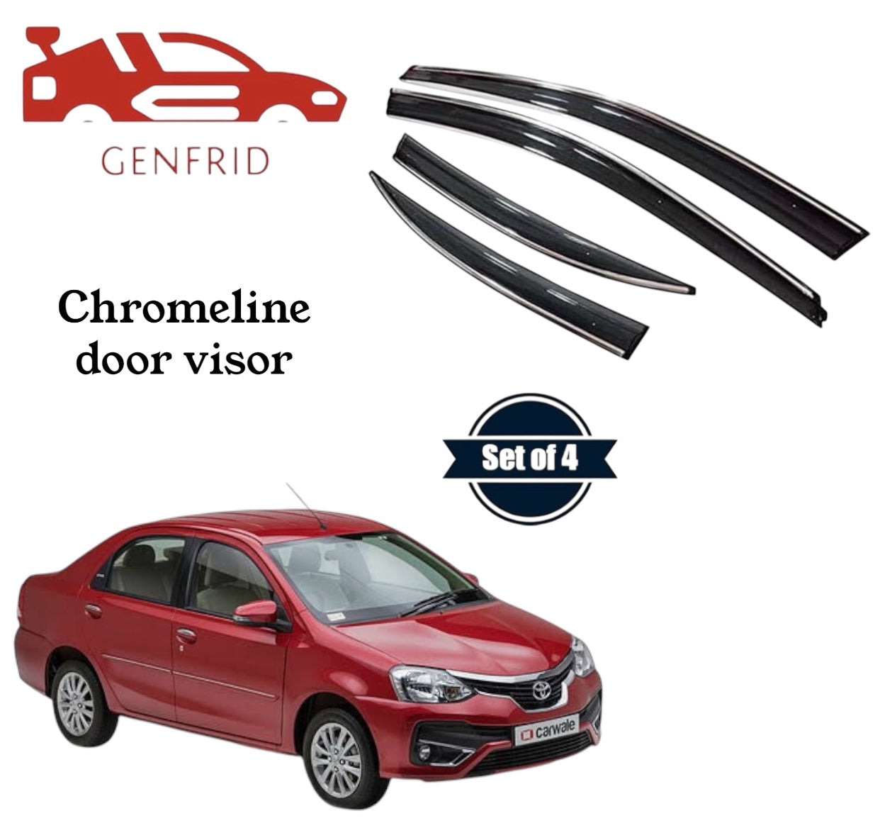Genfrid Unbreakable Car Chromeline Window Door Visor For Toyota Etios