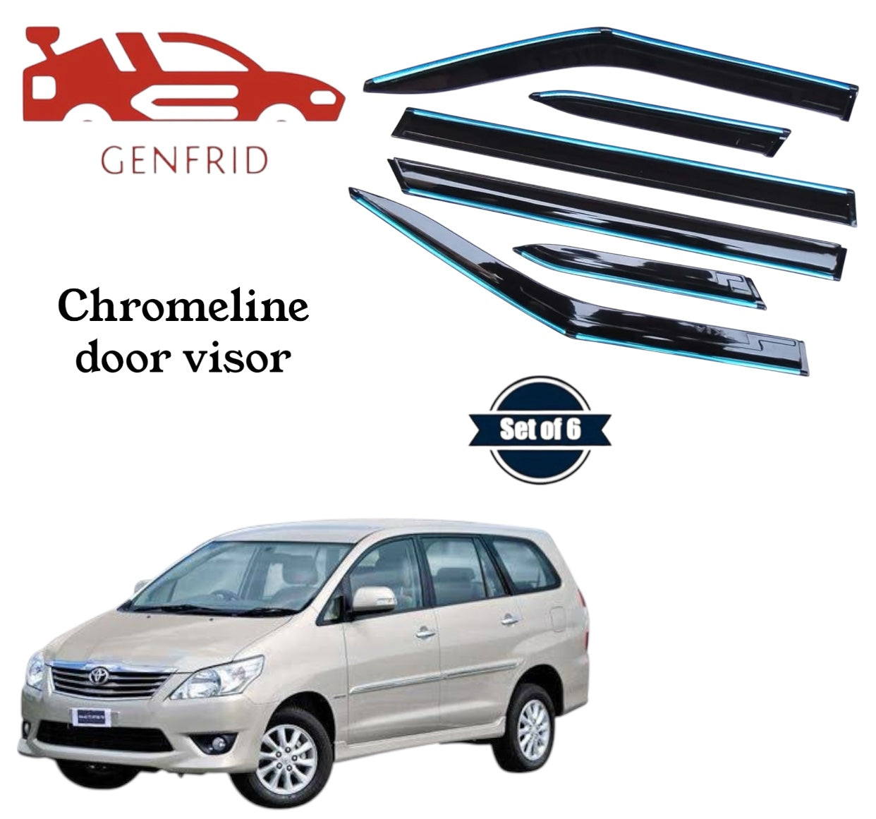 Genfrid Unbreakable Car Chromeline Window Door Visor For Toyota Innova