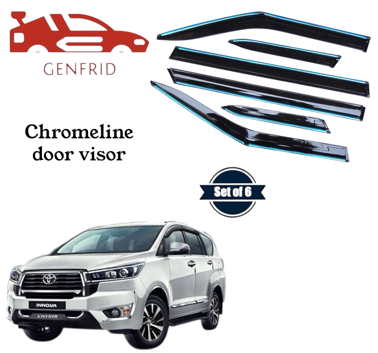Genfrid Unbreakable Car Chromeline Window Door Visor For Toyota Innova Crysta
