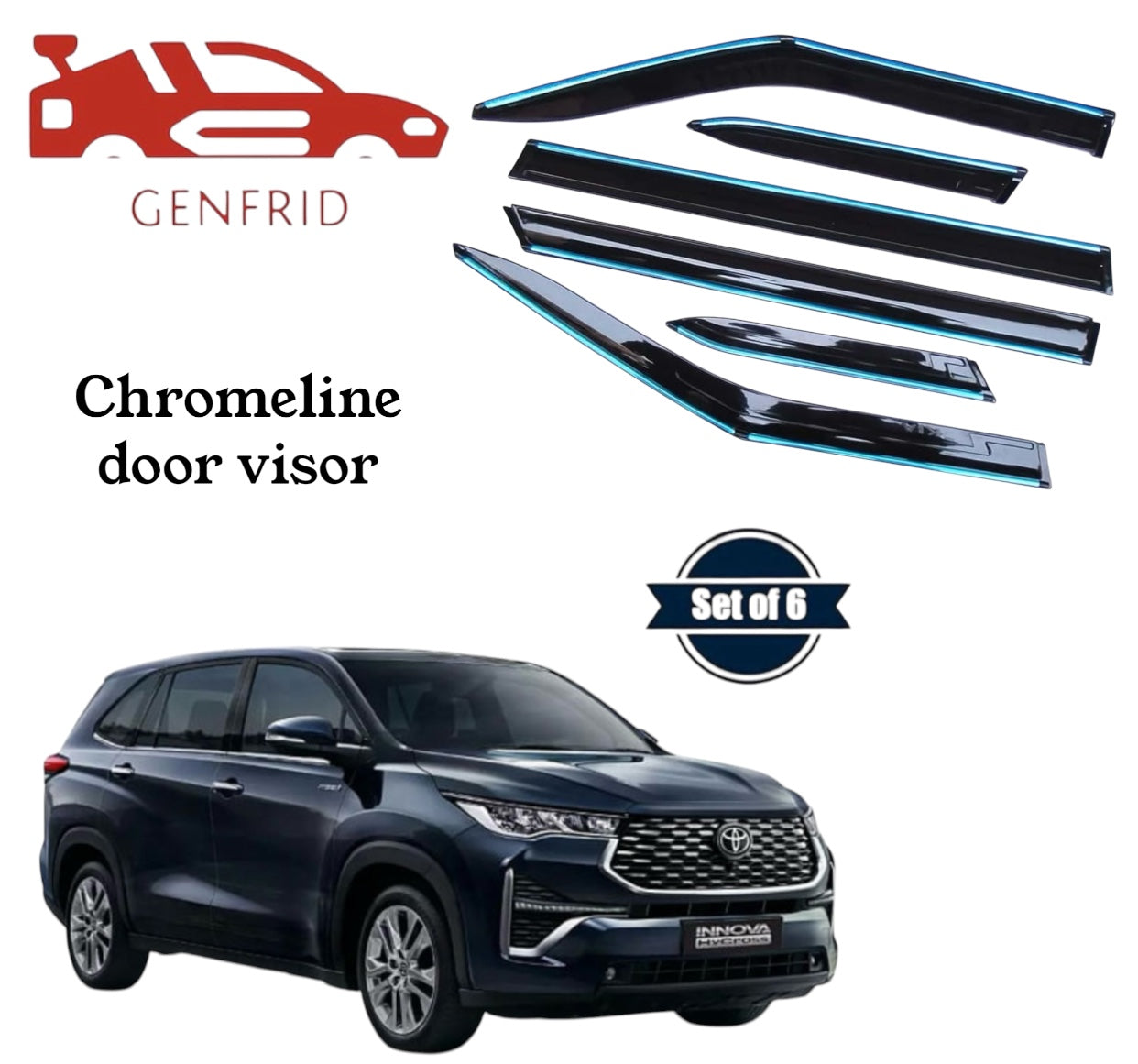 Genfrid Unbreakable Car Chromeline Window Door Visor For Toyota Innova Hycross