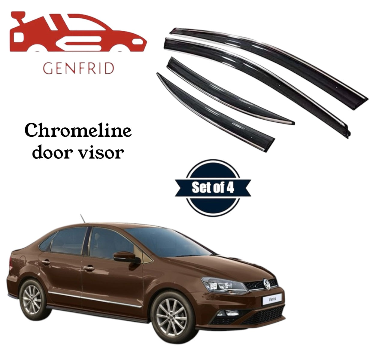 Genfrid Unbreakable Car Chromeline Window Door Visor For Volkswagen Vento