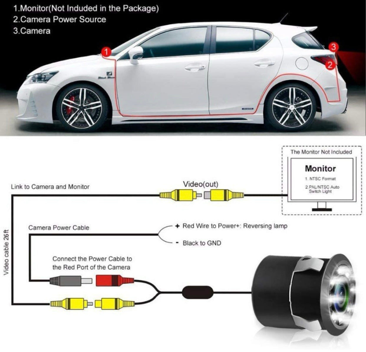 GENFRID Car Rear Camera,View Backup Camera,170 Wide Angle HD CMOS Auto Parking Assistance Reverse, 8 LED Night Vision Waterproof Reverse Assist Camera System  (1 Camera, 720 * 1080)