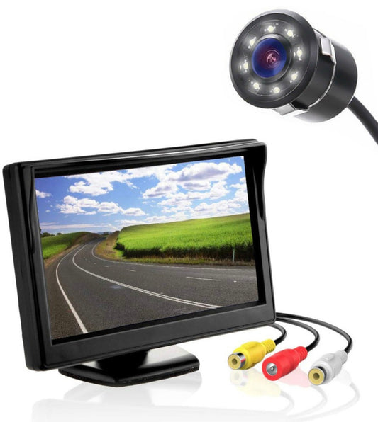 GENFRID Car Rear Camera 8 LED Night-Vision Waterproof Rear View HD Camera with 5 Inch Rear View Digital TFT Dashboard Screen