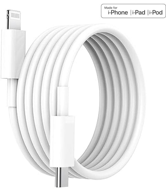 GENFRID Car Lightning Data Cable (Lightning Cable 6 A 1 m Original quality (Compatible with iPhone 6/6S/7/7+/8/8+/10/11/12/13, iPad Air/Mini, iPod, and iOS Devices, White, For IPhone, Ipad & IPod. Fast Charging Lightning Cable, One Cable)