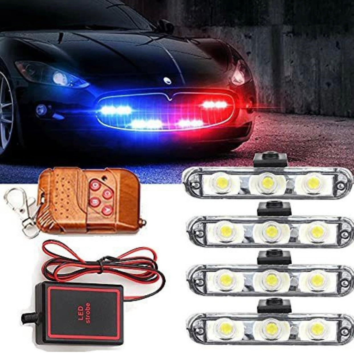 GENFRID 4X3 LED Police Light 12V 9203 Car Motorcycle Flasher LED Flashlight Car Fancy Lights  (Multicolor)