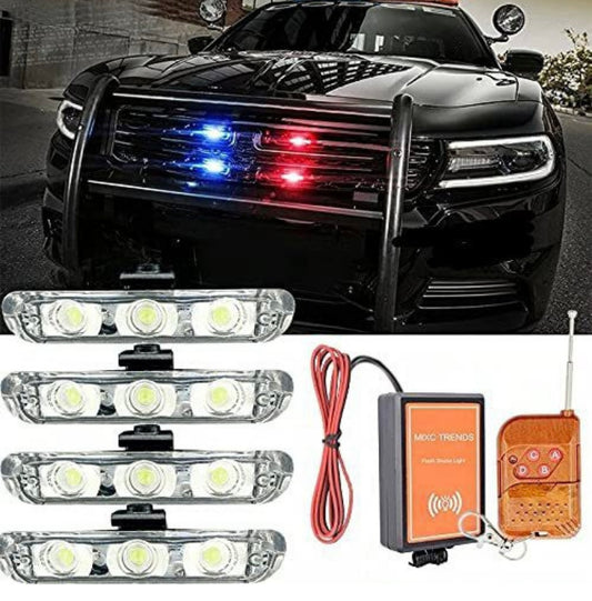 GENFRID 4X3 LED Police Light 12V 9203 Car Motorcycle Flasher LED Flashlight Car Fancy Lights  (Multicolor)