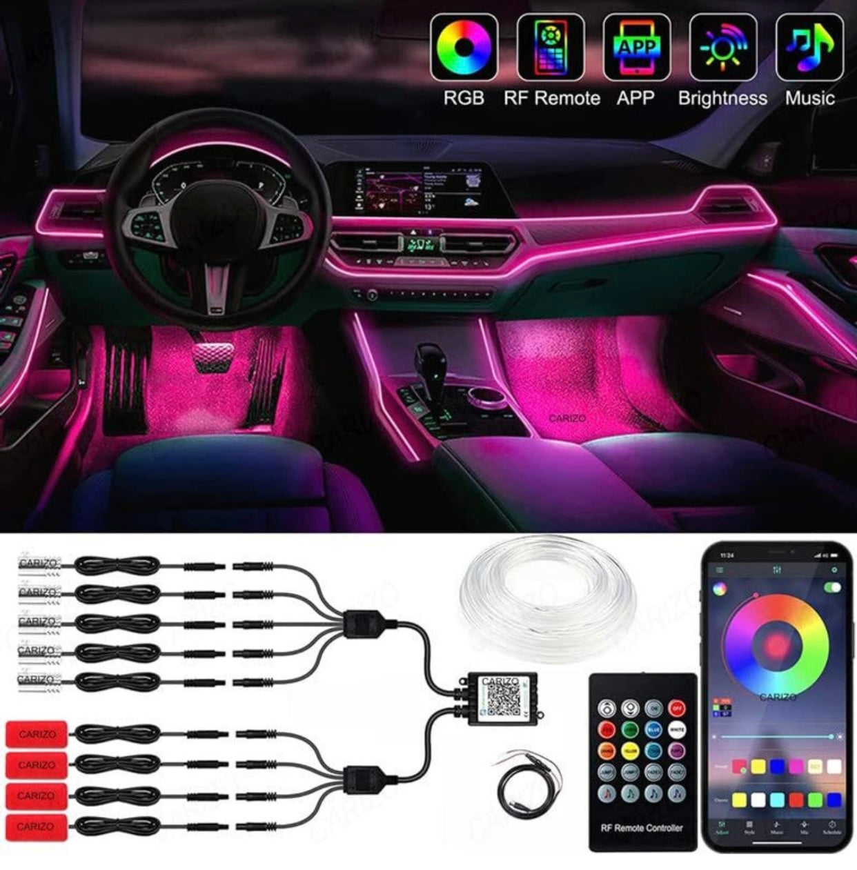 GENFRID K4 Ultra Car Ambient Light Multi Color In Single Strip For Car Interior– Set Of 10 Car Fancy Lights(Multicolor)