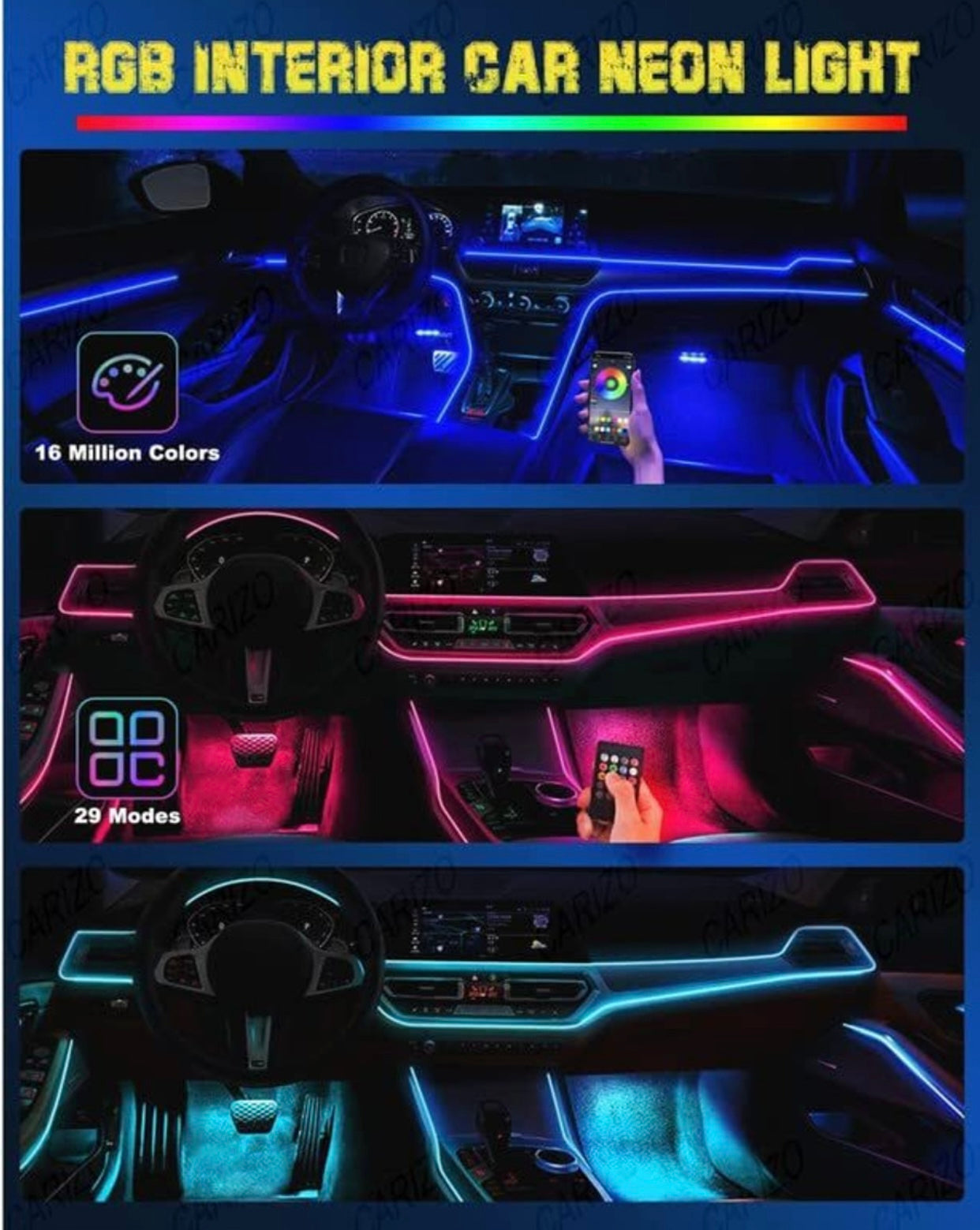 GENFRID K4 Ultra Car Ambient Light Multi Color In Single Strip For Car Interior– Set Of 10 Car Fancy Lights(Multicolor)