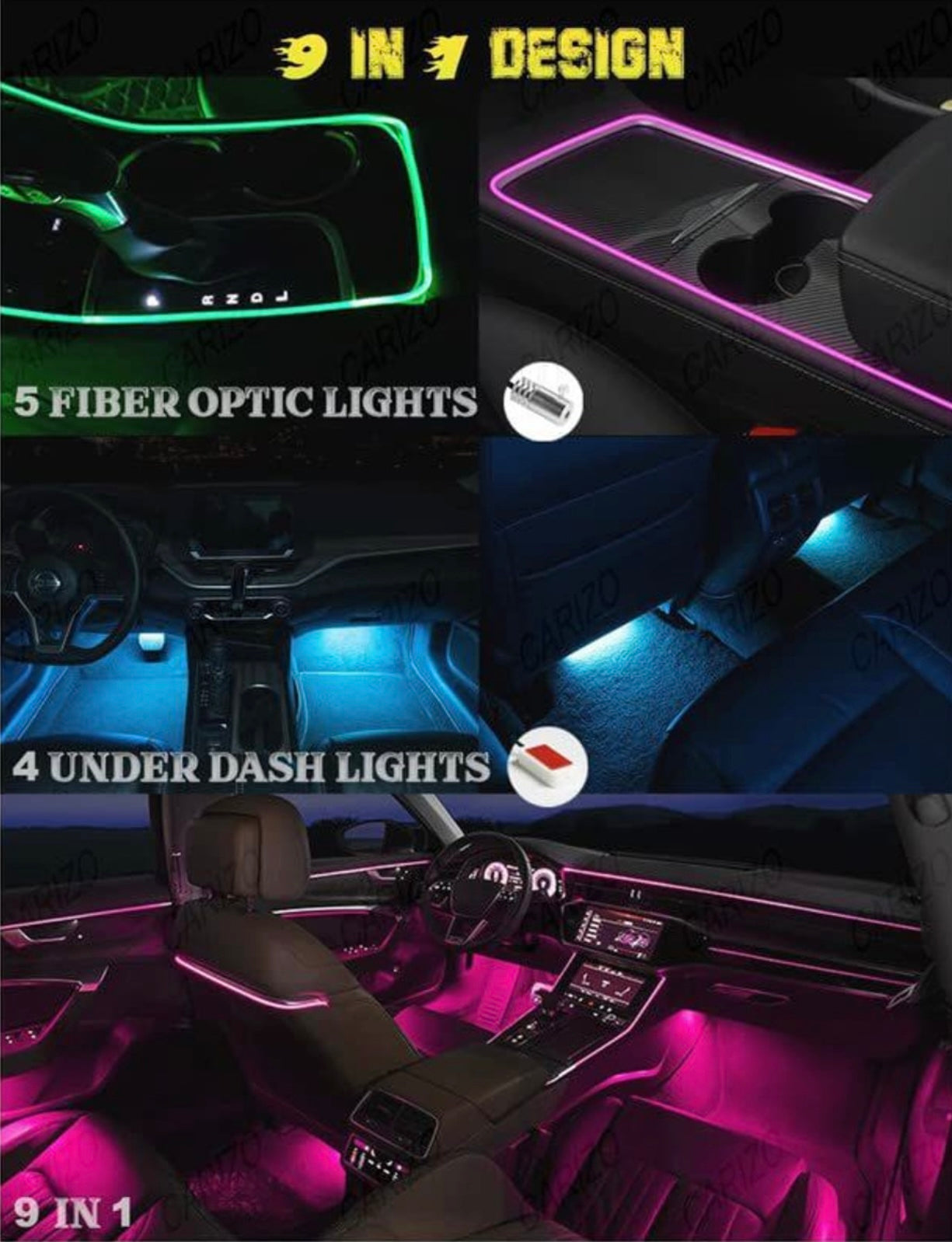 GENFRID K4 Ultra Car Ambient Light Multi Color In Single Strip For Car Interior– Set Of 10 Car Fancy Lights(Multicolor)