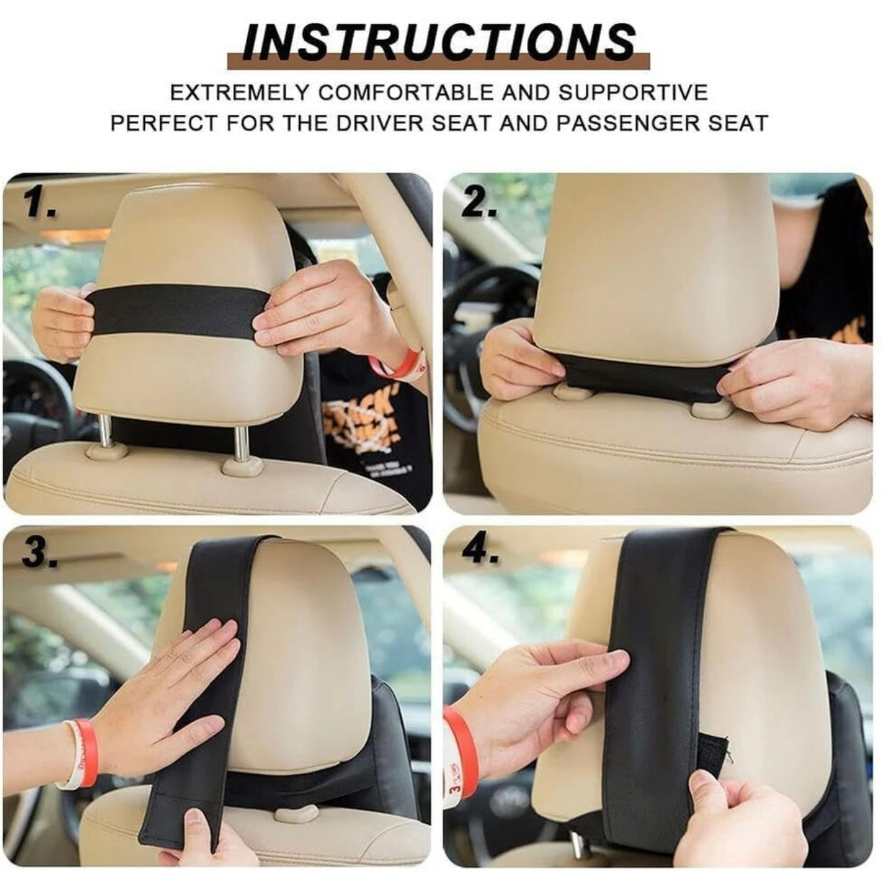 GENFRID Car Neck Pillow/Rest(Black Memory Foam)(Rectangular, Pack of 2)