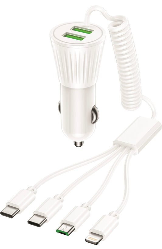 GENFRID Turbo Car Charger 3.4 Amp Qualcomm Certified (White, With USB Cable)