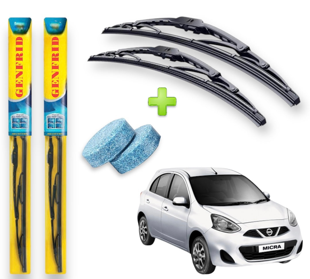 Genfrid Metal Frame Car Wiper For Nissan Micra (Right-21, Left–14) (Pack Of 2)(Free Washer Tablet)