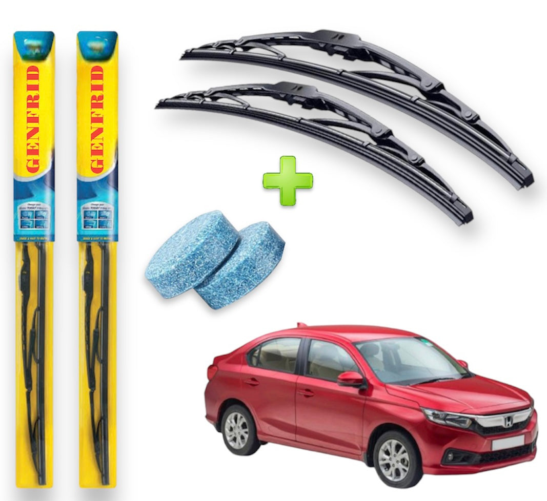Genfrid Metal Frame Car Wiper For Honda Amaze (Right-22, Left–16) (Pack Of 2)(Free Washer Tablet)