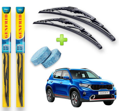 Genfrid Metal Frame Car Wiper For Kia Sonet (Right-24, Left–16) (Pack Of 2)(Free Washer Tablet)