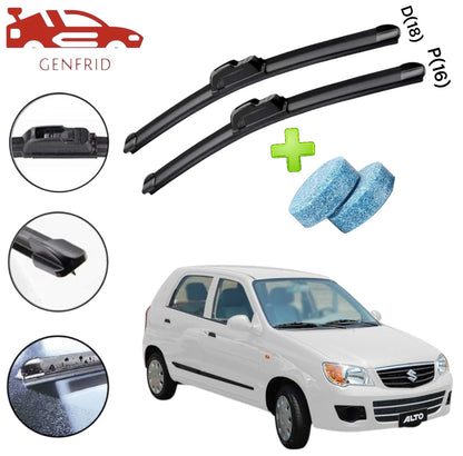 Genfrid Flat Rubber Frameless Car Wiper For Maruti Alto (Right-18, Left–16)(Pack Of 2)(Free Washer Tablet)
