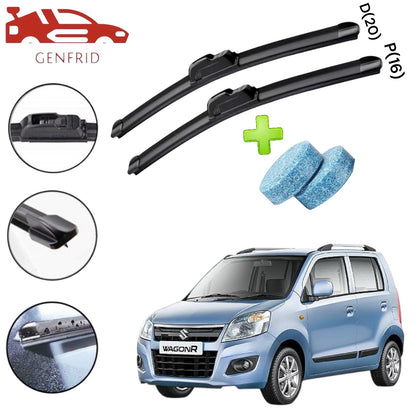 Genfrid Flat Rubber Frameless Car Wiper For Maruti Wagonr 2010-18 (Right-20, Left–16)(Pack Of 2)(Free Washer Tablet)