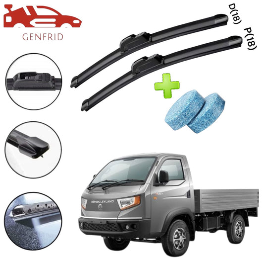 Genfrid Flat Rubber Frameless Car/Mini Truck Wiper For Ashok Leyland Bada Dost (Right-18, Left–18)(Pack Of 2)(Free Washer Tablet)
