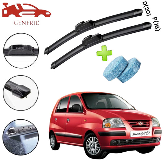 Genfrid Flat Rubber Frameless Car Wiper For Hyundai Santro Xing (Right-20, Left–16)(Pack Of 2)(Free Washer Tablet)