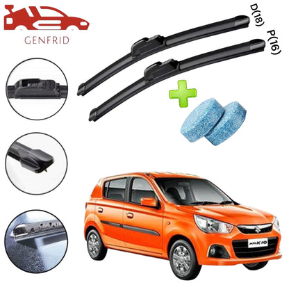 Genfrid Flat Rubber Frameless Car Wiper For Maruti Alto K10 (Right-18, Left–16)(Pack Of 2)(Free Washer Tablet)