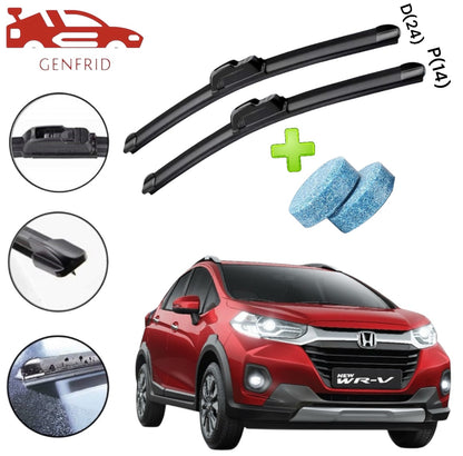 Genfrid Flat Rubber Frameless Car Wiper For Honda WRV (Right-24, Left–14)(Pack Of 2)(Free Washer Tablet)
