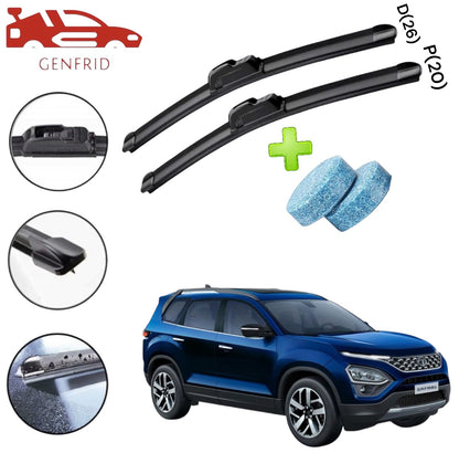 Genfrid Flat Rubber Frameless Car Wiper For Tata Safari 2021 (Right-26, Left–20)(Pack Of 2)(Free Washer Tablet)