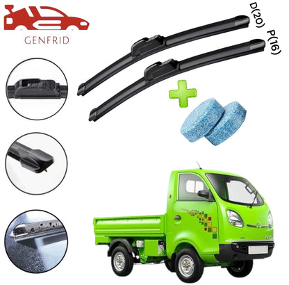 Genfrid Flat Rubber Frameless Car/Mini Truck Wiper For Tata Ace (Right-20, Left–16)(Pack Of 2)(Free Washer Tablet)