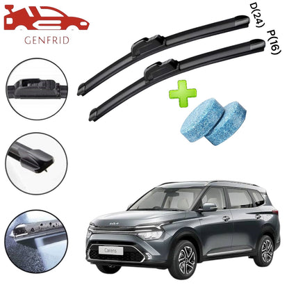 Genfrid Flat Rubber Frameless Car Wiper For Kia Carens (Right-24, Left–16)(Pack Of 2)(Free Washer Tablet)