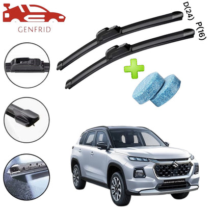 Genfrid Flat Rubber Frameless Car Wiper For Maruti Grand Vitara (Right-24, Left–16)(Pack Of 2)(Free Washer Tablet)