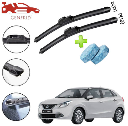 Genfrid Flat Rubber Frameless Car Wiper For Maruti Baleno (Right-21, Left–19)(Pack Of 2)(Free Washer Tablet)