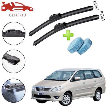 Genfrid Flat Rubber Frameless Car Wiper For Toyota Innova (Right-26, Left–16)(Pack Of 2)(Free Washer Tablet)