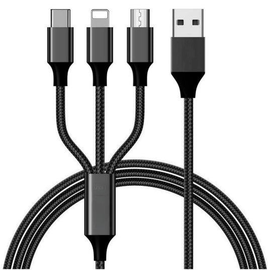 GENFRID Multi Charging Cable 4ft 3 in 1  Multiple USB Fast Charging Cable for Android, iOS and Type C Devices USB Port Connectors Compatible Smart Phones & Tablets (Black)