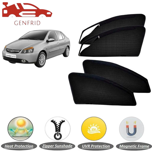 Genfrid Car Sunshade/Car Side Window Shades For Tata Indigo (Zipper)