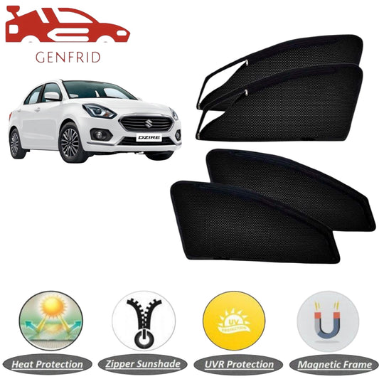 Genfrid Car Sunshade/Car Side Window Shades For Maruti Swift Dzire 2017-25 (Zipper)