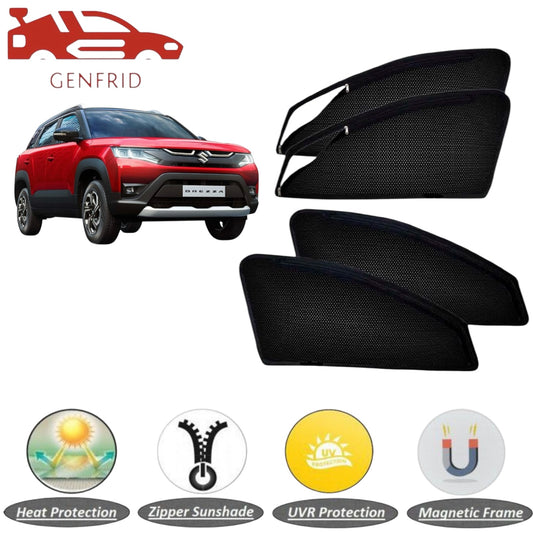 Genfrid Car Sunshade/Car Side Window Shades For Maruti Brezza 2022-25 (Zipper)