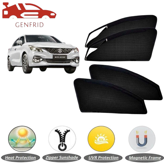 Genfrid Car Sunshade/Car Side Window Shades For Maruti Baleno 2022-25 (Zipper)